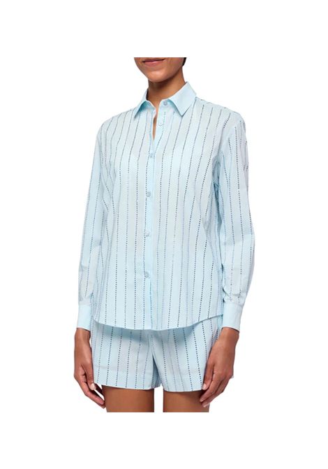 Camicia Mc2 Saint Barth Meredith donna MEREDITH00246H  Azzurra cotone tinta unita strass righe MC2 SAINT BARTH | Camicie | MEREDITH00246H21
